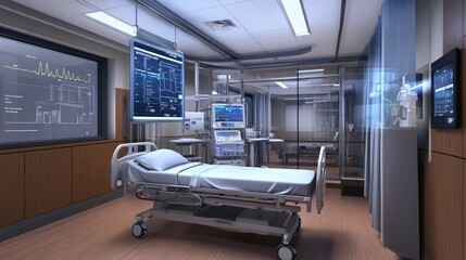 Modern Hospital Room with Medical Equipment and Technology