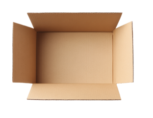 Cardboard box opened carton white background delivering.