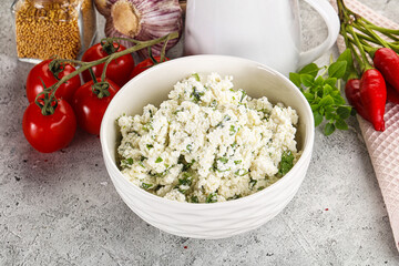 Curd cheese with green herbs