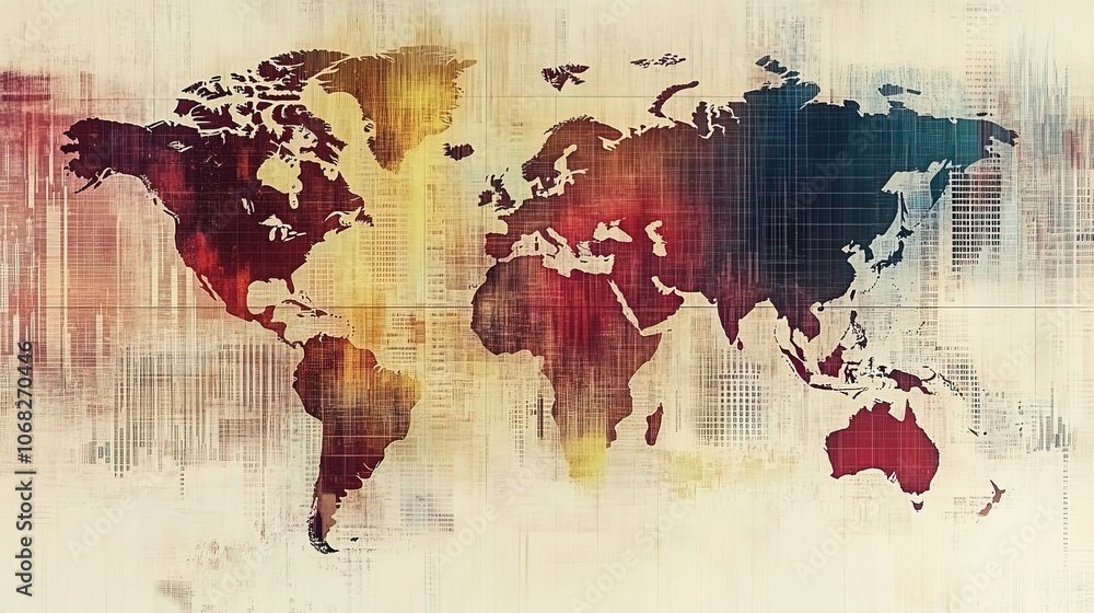 Aufkleber abstract representation of a world map overlaid on financial data