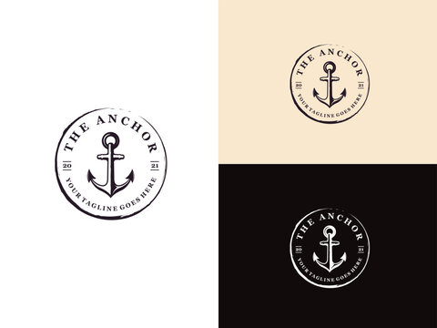 Anchor Vintage Hipster Retro Circular Rustic Stamp Hand Drawn Boat Ship Marine Navy Nautical logo design