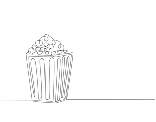 Continuous one line drawing of popcorn. One line drawing illustration of delicious popcorn. Cinema, movie snack, bucket concept single line. Editable outline