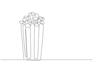 Continuous one line drawing of popcorn. One line drawing illustration of delicious popcorn. Cinema, movie snack, bucket concept single line. Editable outline