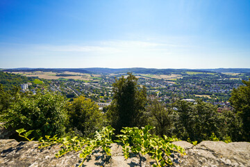 View of Homberg Efze and the surrounding green nature of the city. Landscape near the Schwalm-Eder district in northern Hesse.
