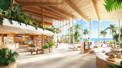 Fototapeta premium Tropical Resort Lobby with Beach View.