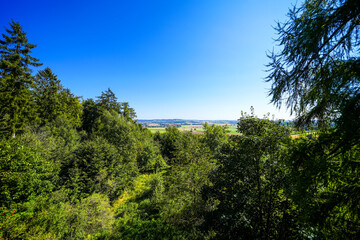 View of Meineringhausen from the Dalwigker Warte and the surrounding green nature. Landscape near Korbach in northern Hesse.
