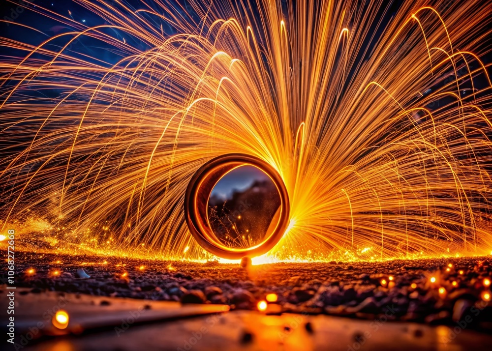 Poster captivating display of sparks and light as steel wool burns, creating a stunning visual effect with 