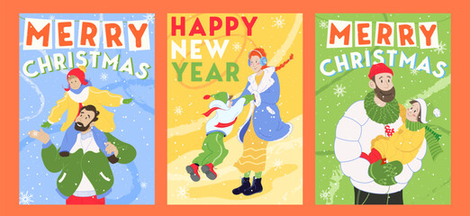Winter holidays cards with families