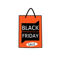 Illustration of an orange shopping bag with the words 