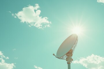 Satellite antenna against a bright blue sky