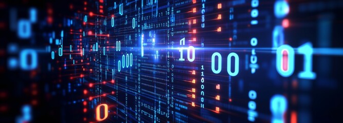 Abstract digital binary code 1 and 0 digital info tech science data background showing data processing and digital information. Generative AI