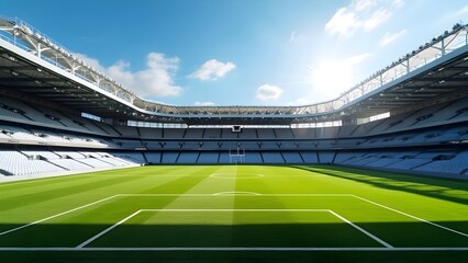 Green grass soccer or football ground sports arena for players championship matches outdoor sports stadium