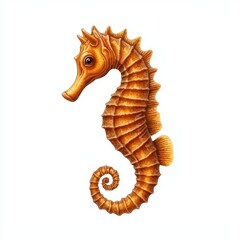 Fototapeta premium Brown seahorse illustration with intricate details on a white isolated background.