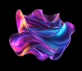 Obraz premium 3d illustration of abstract geometric composition, holographic rainbow colors, digital iridescent shape on a black background