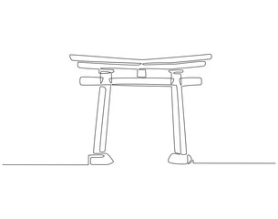 Continuous one line drawing of japan gate. One line drawing illustration of torii. Japan architecture, shinto temple concept single line. Editable outline