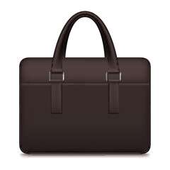 Brown leather briefcase business portfolio for document with handles realistic vector