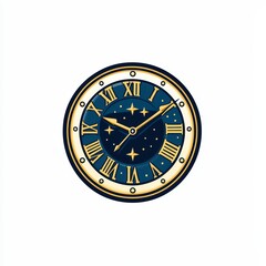 Fototapeta premium Elegant round clock with Roman numerals on a white background.