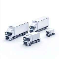 Four diverse truck models on a white isolated background.