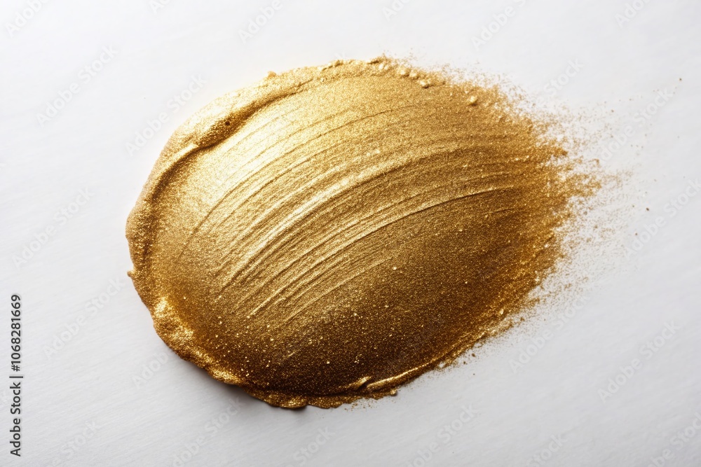 Poster captivating gold bronze shimmer: a round smear on a pristine white background for abstract art explo