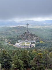 Madrid, Spain - October 17, 2024: Cuelgamuros Valley monumental complex covered by morning fog in...