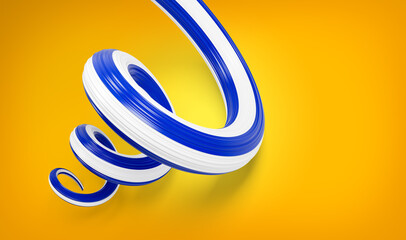 Flag of Uruguay Spiral Glossy Ribbon Flag Isolated On Yellow Background 3d Illustration