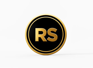 Shiny Golden And Black Rounded Rupee RS Coin Isolated On White Background 3d Illustration