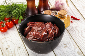 Raw chicken liver uncooked in the bowl