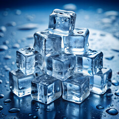 Obraz premium Wet and cold ice cubes arranged on a white background