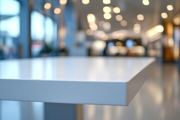 Close-up of an empty table set against an airport background for product display