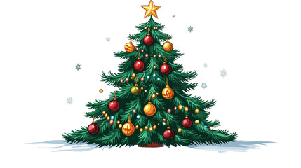 Fototapeta premium Colorful cartoon Christmas tree in winter