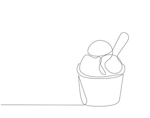 Continuous one line drawing of ice cream cup. One line drawing illustration of delicious ice cream cup. Dessert, cold food concept single line. Editable outline