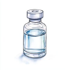 Vial with clear liquid, isolated on white background.