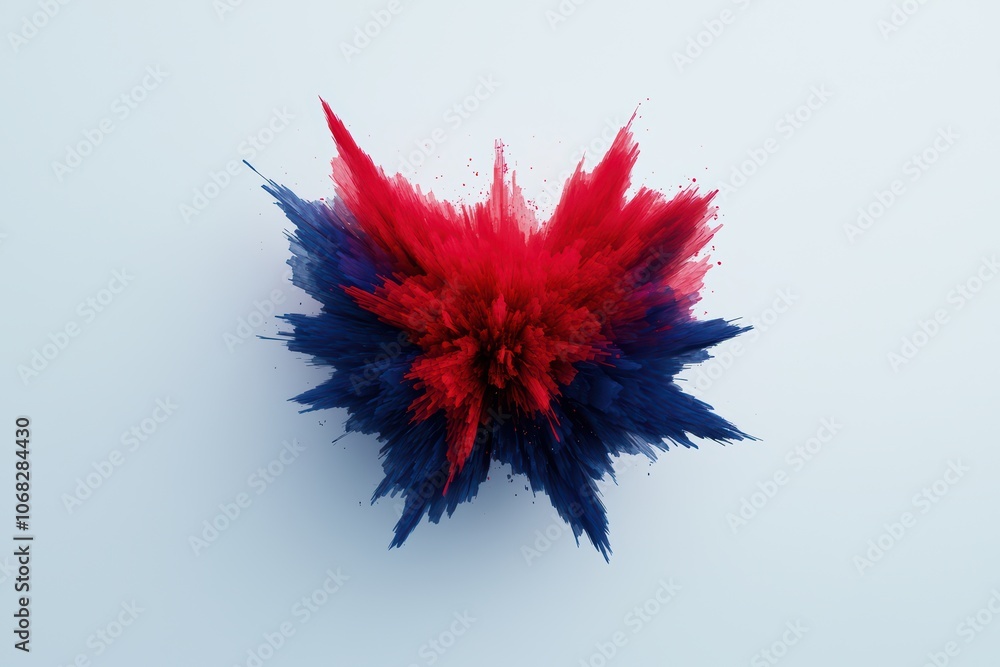 Aufkleber vibrant explosion of red and blue powder creating a dynamic visual effect on a white isolated backgr