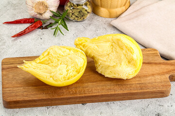 Italian traditional yellow Scamorza cheese