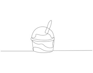 Continuous one line drawing of ice cream cup. One line drawing illustration of delicious ice cream cup. Dessert, cold food concept single line. Editable outline