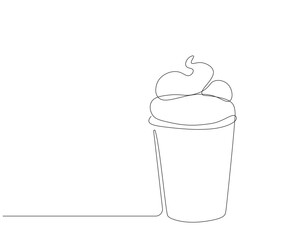 Continuous one line drawing of ice cream cup. One line drawing illustration of delicious ice cream cup. Dessert, cold food concept single line. Editable outline