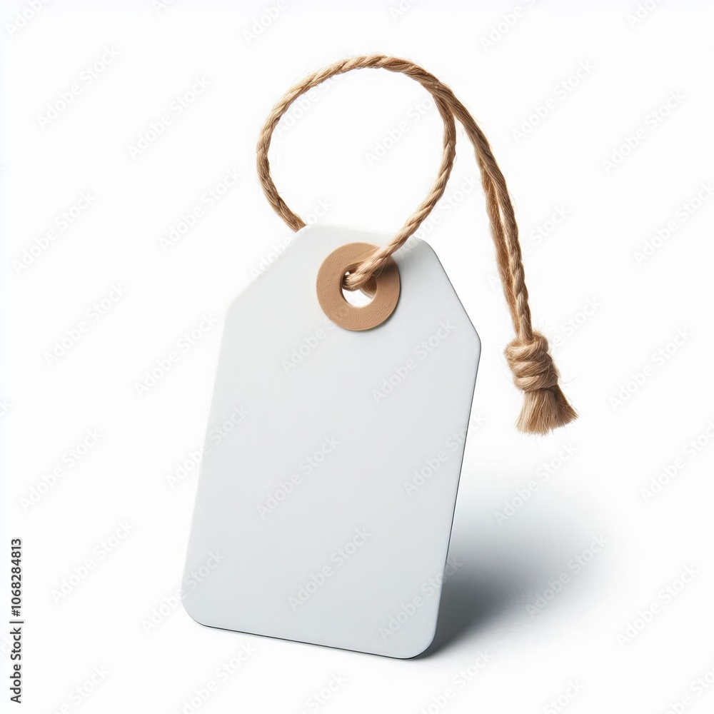 Poster white blank price tag with string on white background