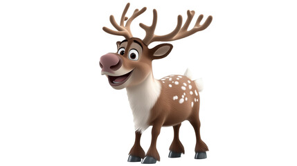 Cheerful cartoon reindeer stands smiling