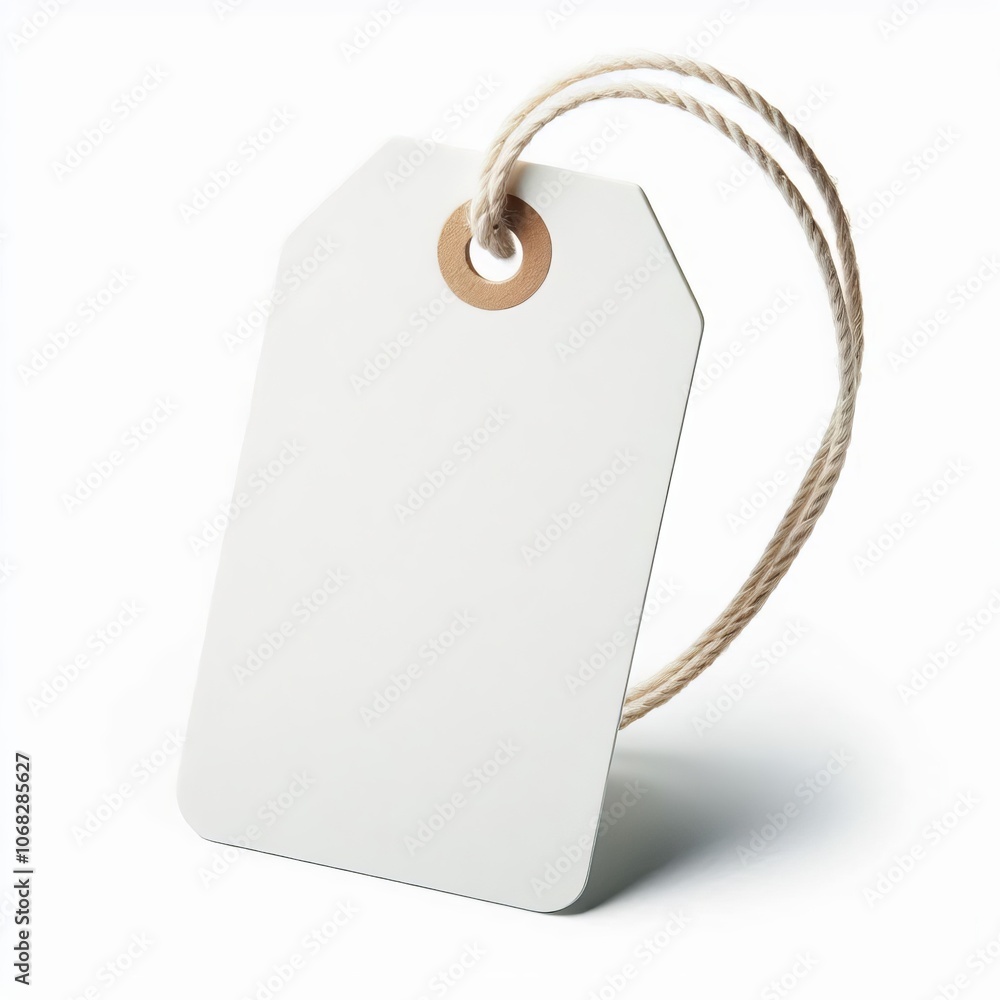 Poster white blank price tag with string on white background