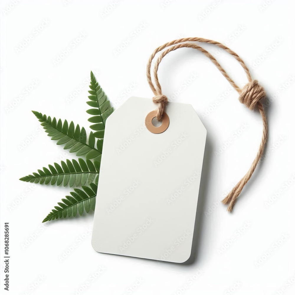 Poster white blank price tag with string on white background