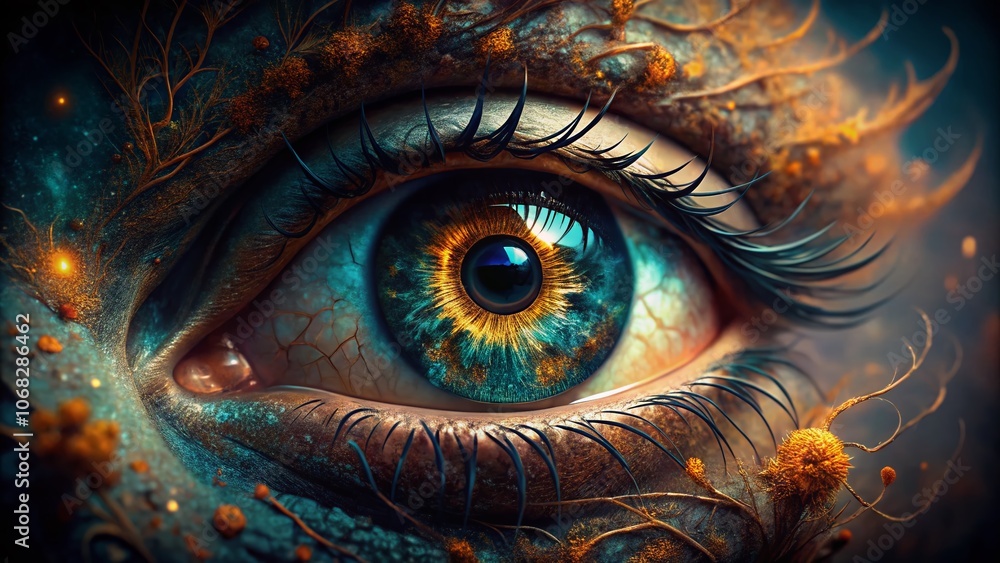 Poster captivating low light abstract eye composition highlighting intricate patterns and ethereal colors f