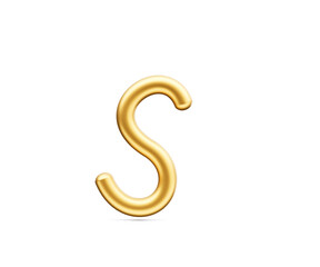 3d Golden Shiny Small Letter s Alphabet s Rounded Inflatable Font White Background 3d Illustration