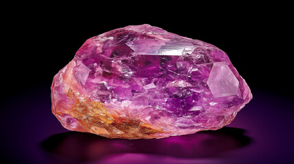 A stunning amethyst crystal highlights its rich purple color and natural textures against a dark backdrop