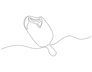 Continuous one line drawing of ice cream stick. One line drawing illustration of delicious ice cream stick. Dessert, sweet and cold food concept single line. Editable outline