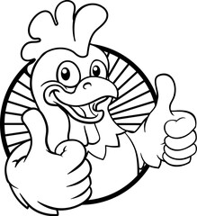 A chicken cartoon rooster cockerel bird mascot giving a thumbs up