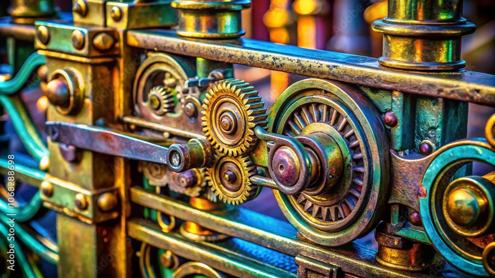 Poster captivating macro photography of a gate arm mechanism showcasing intricate details and textures for 