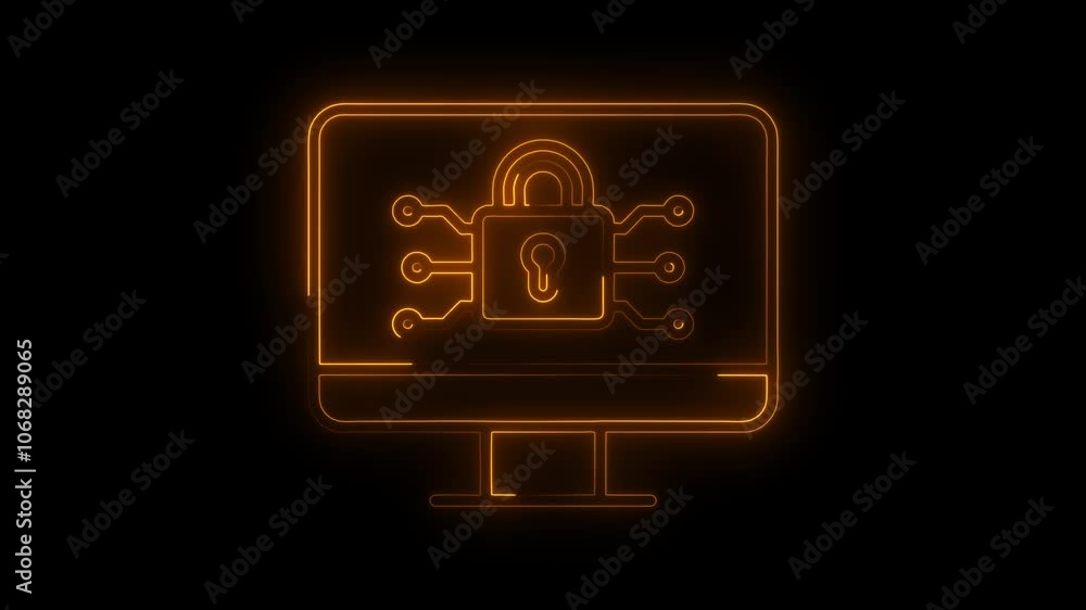 Poster network security neon icon in line style. data protection concept. cyber technology web services.
