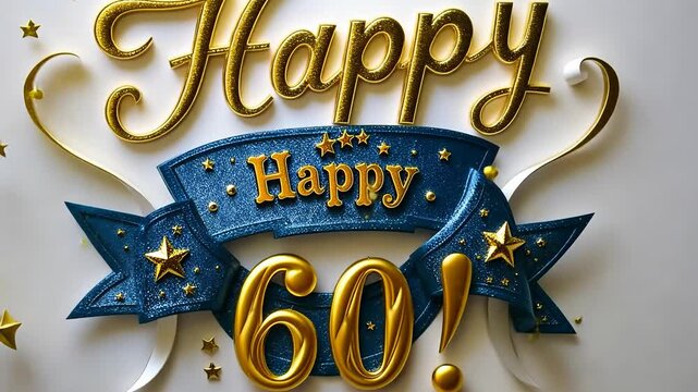 Sixtieth tribute: cheerful visual greeting featuring Happy 60 in eye catching text, conveying heartfelt wishes for special celebration, with lively design elements marking importance milestone year.