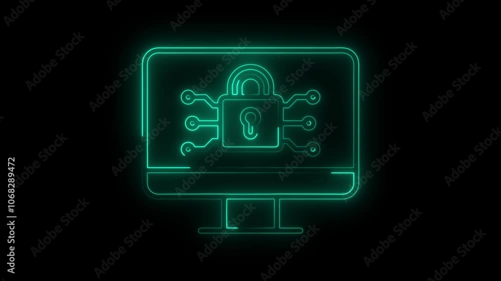 Poster network security neon icon in line style. data protection concept. cyber technology web services.