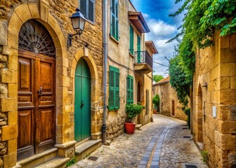 Fototapeta premium Captivating Macro Photography of the Historic Streets of Old Nicosia, Showcasing Architectural Details and Textures of Northern Cyprus' Capital City